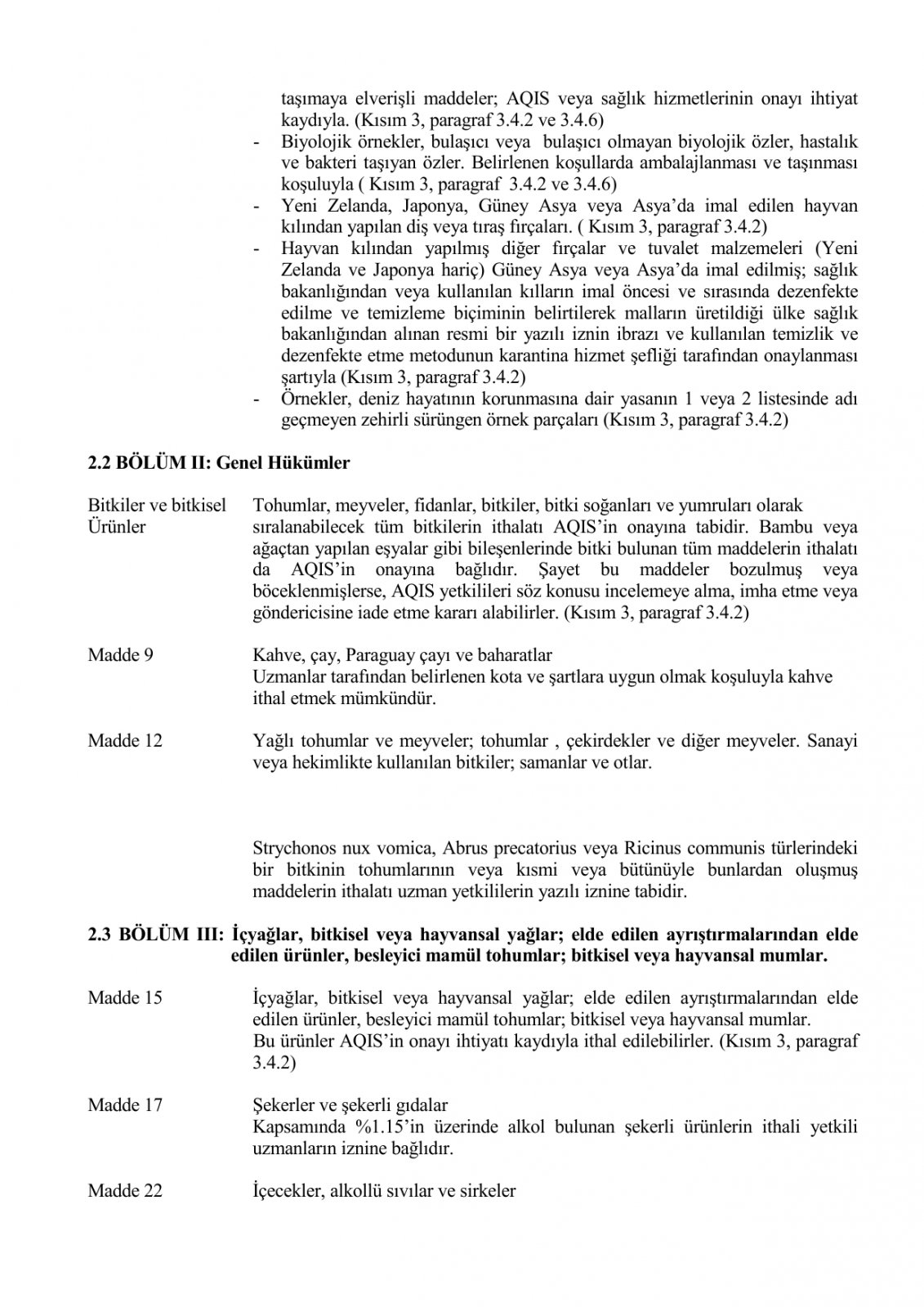 Список условно разрешенных или запрещенных веществ на импорт или транзит (Турция-Россия)