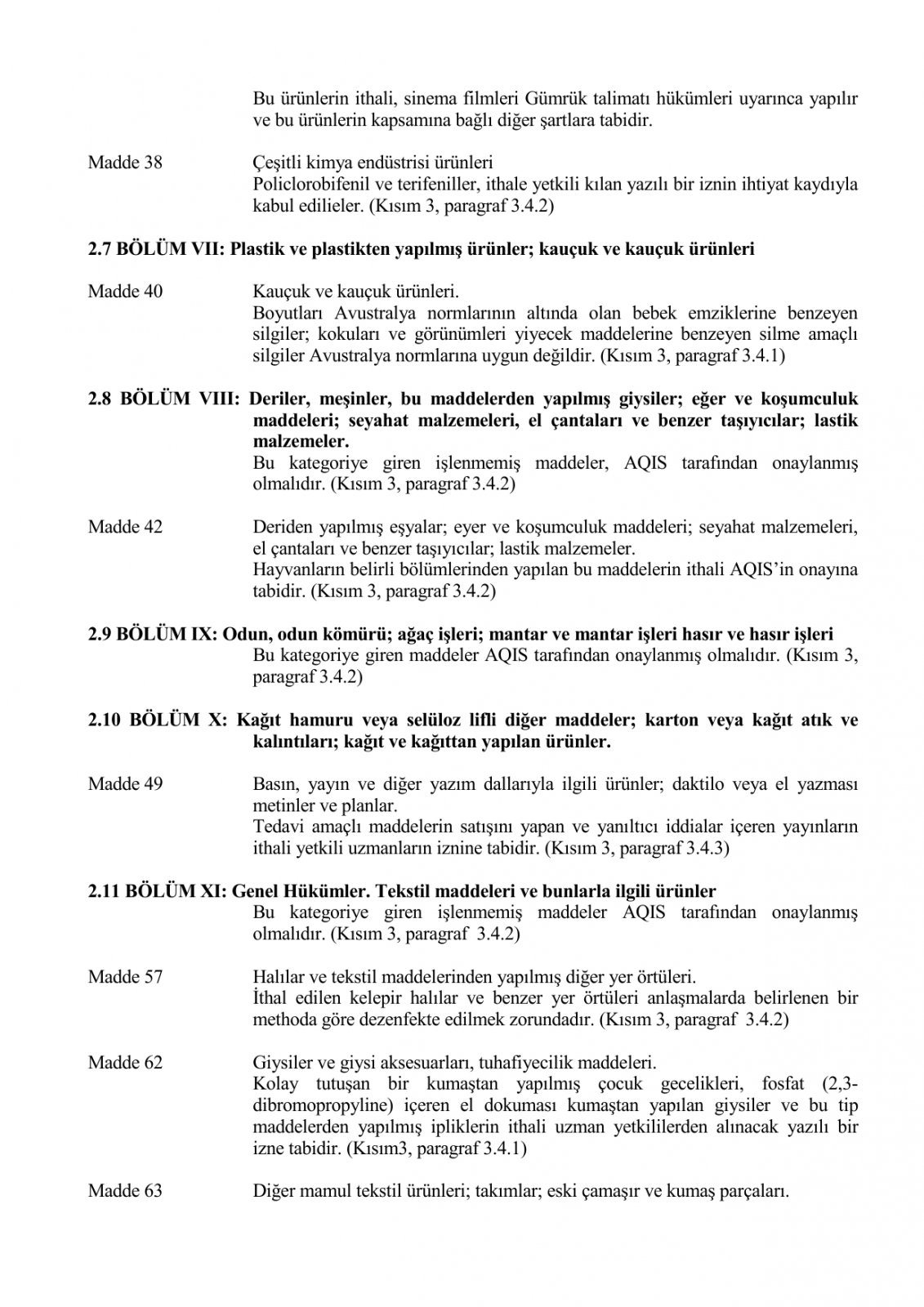 Список условно разрешенных или запрещенных веществ на импорт или транзит (Турция-Россия)